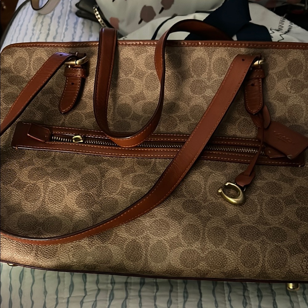 Coach Tan and Brown Signature Shoulder Bag